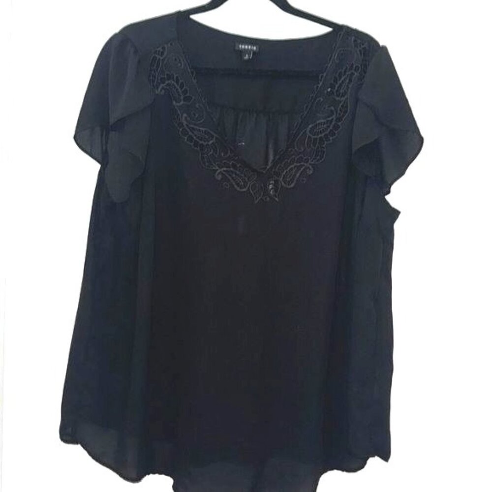 Torrid Plus Size 2 Black Sheer Blouse With Embroidered Neckline